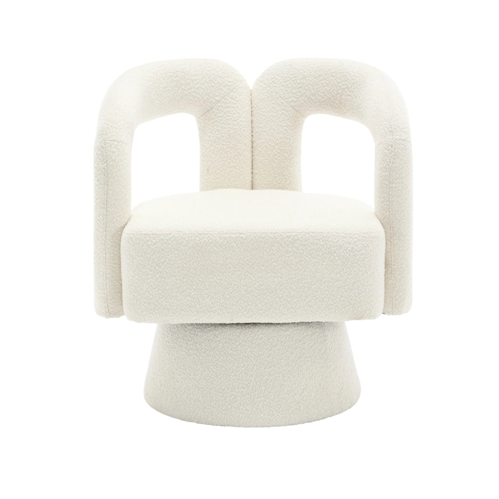 Poltrona girevole 360¡ã in tessuto boucl¨¦ beige con base in metallo