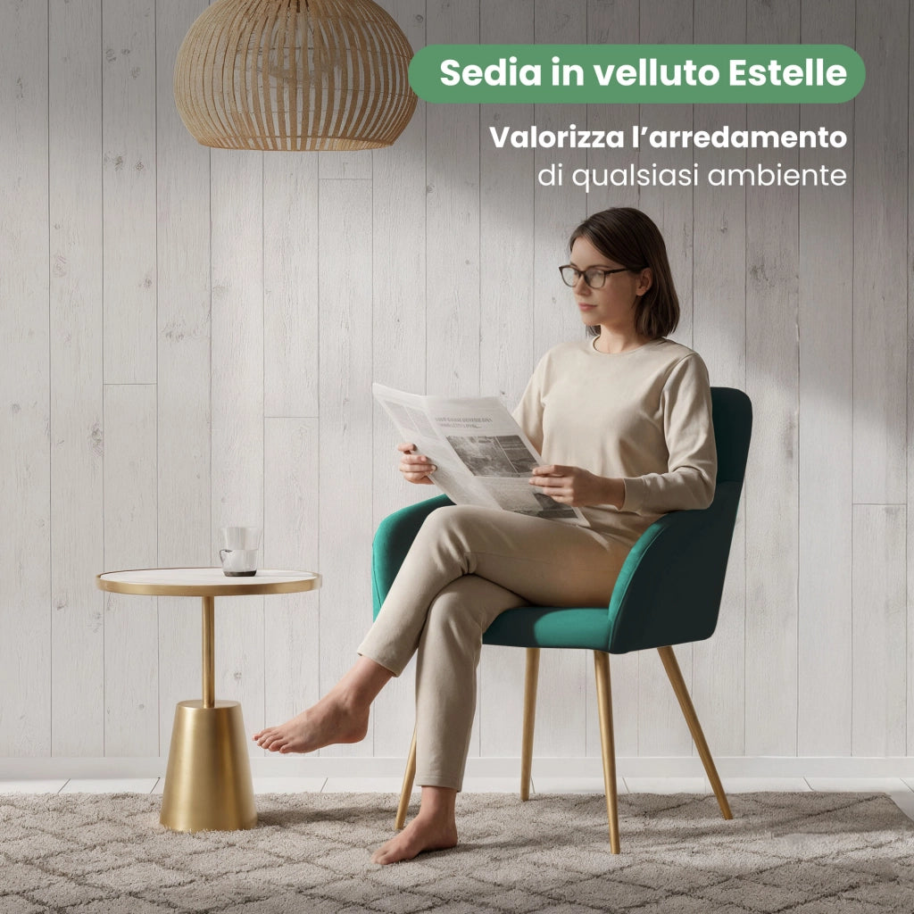 Set di 4 Sedie in velluto liscio ESTELLE Verde Bottiglia gambe oro