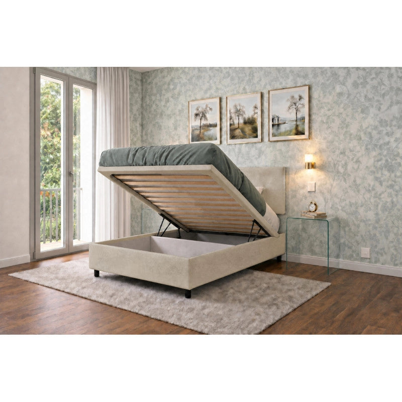 Letto imbottito Singolo 80x190 cm Flat - Contenitore,Microfibra,Tè verde