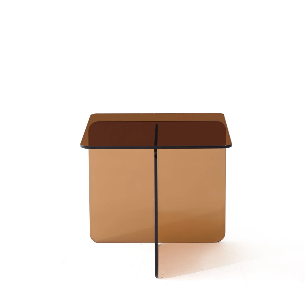 Tavolino laterale curvato in vetro temperato marrone per divano e esterni impermeabile 45 × 45 × 51 cm
