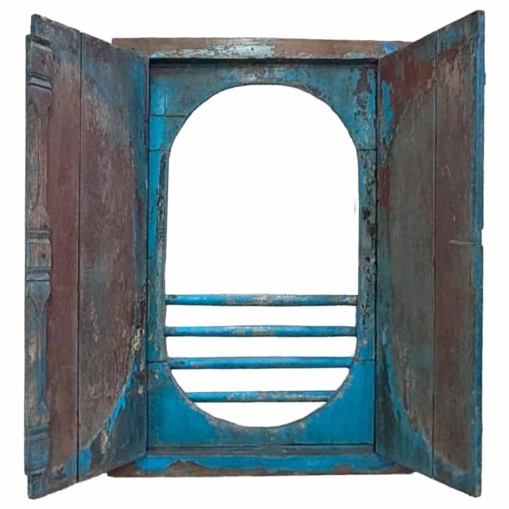 Finestra in legno con finitura artigianale marrone 90x11x131 h cm