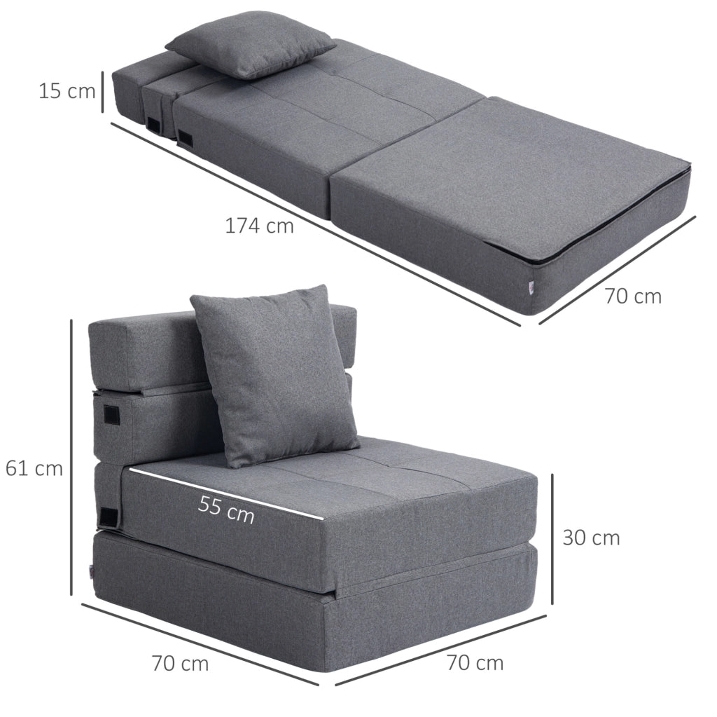 Poltrona Letto 2-in-1 Pieghevole con Funzione Relax e Divano, Portata 120 kg, Grigio Scuro