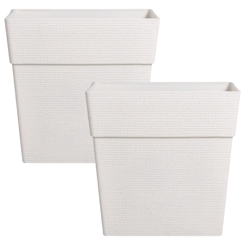 Set di 2 vasi da giardino grandi in materiale sintetico con effetto a coste per terrazzo, colore bianco sporco