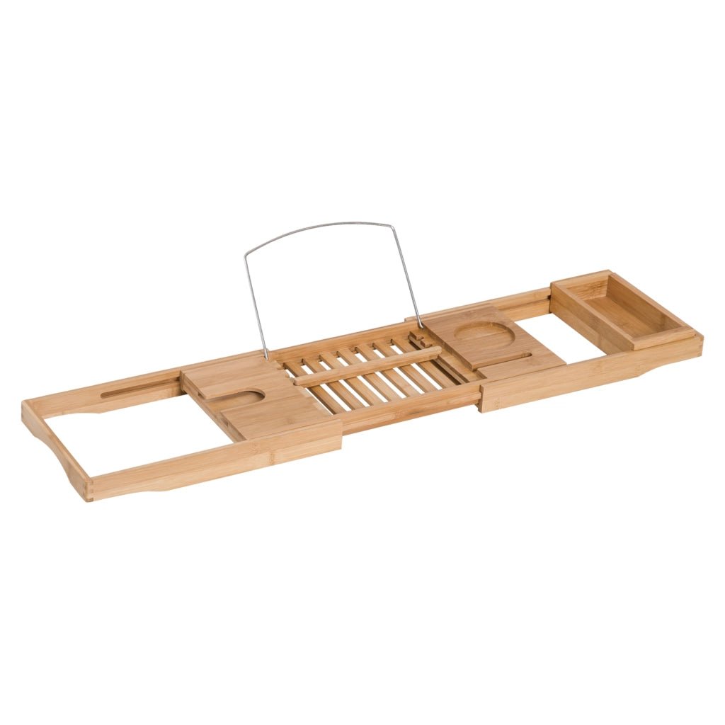Vassoio/ponte per vasca da bagno in bamb¨´, regolabile, 70-105x21,8x5 cm, realizzato in materiale naturale per un'esperienza di bagno rilassante.