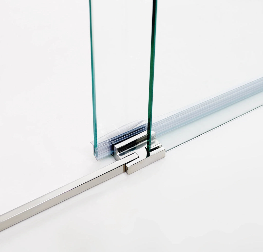 Box doccia angolare FUTURA frontale + laterale fisso 140x80 cm acciaio inox lucido vetro trasparente