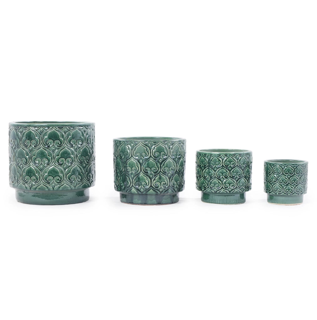 Vaso in Ceramica Artigianale Ø38 cm Verde Smeraldo Lucido con Decorazione a Rilievo a Cuore, Drenaggio e Resistente al Gelo per Piante da Interno e Giardino