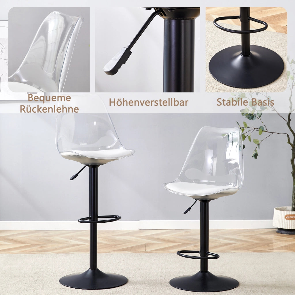 SGABELLO BAR trasparente regolabile 60-80 cm nero in metallo e plastica