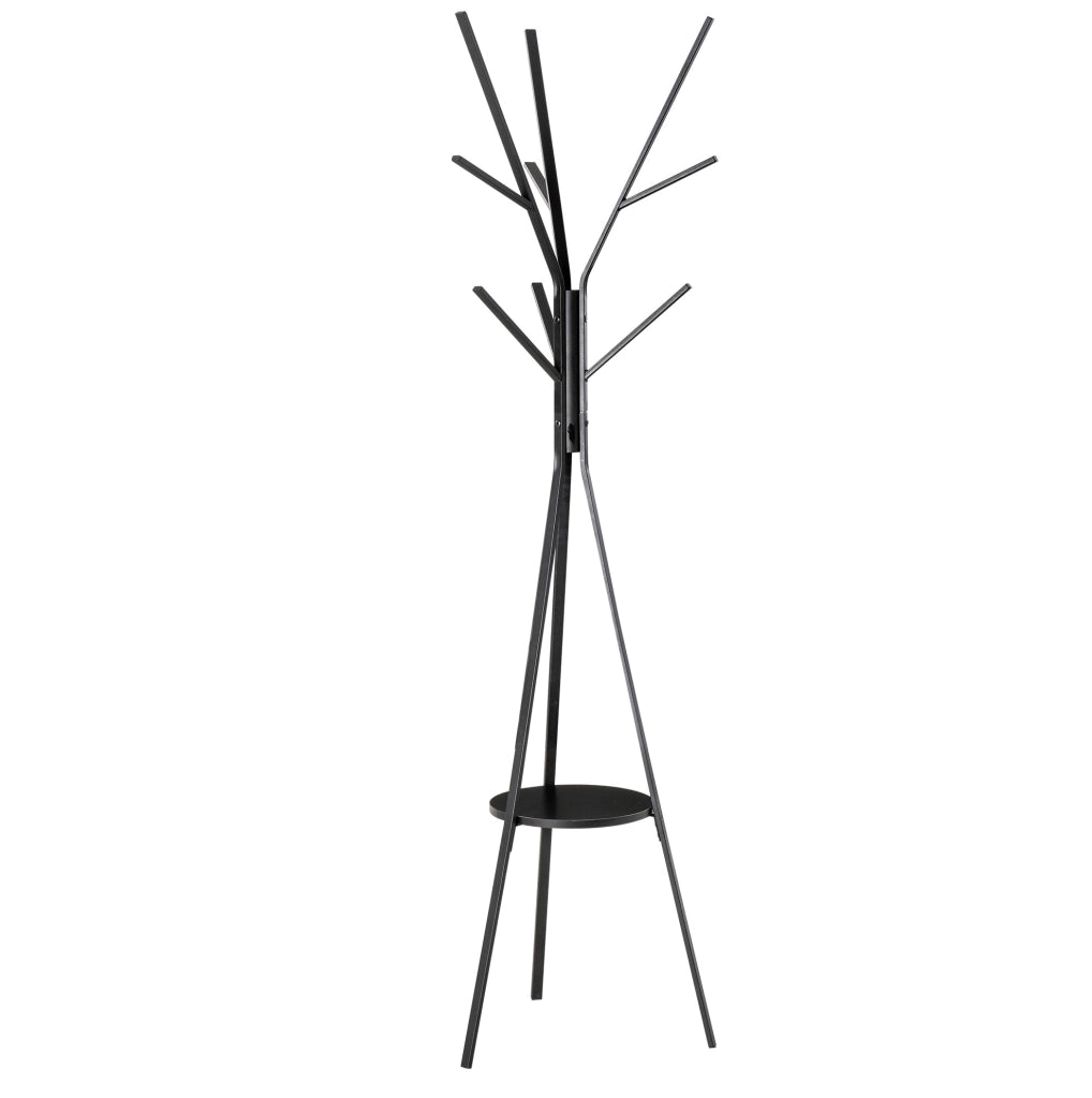 Standgarderobe Kleiderständer 180 cm Schwarz Metall mit 3 Stangen und 8 Haken für Flur