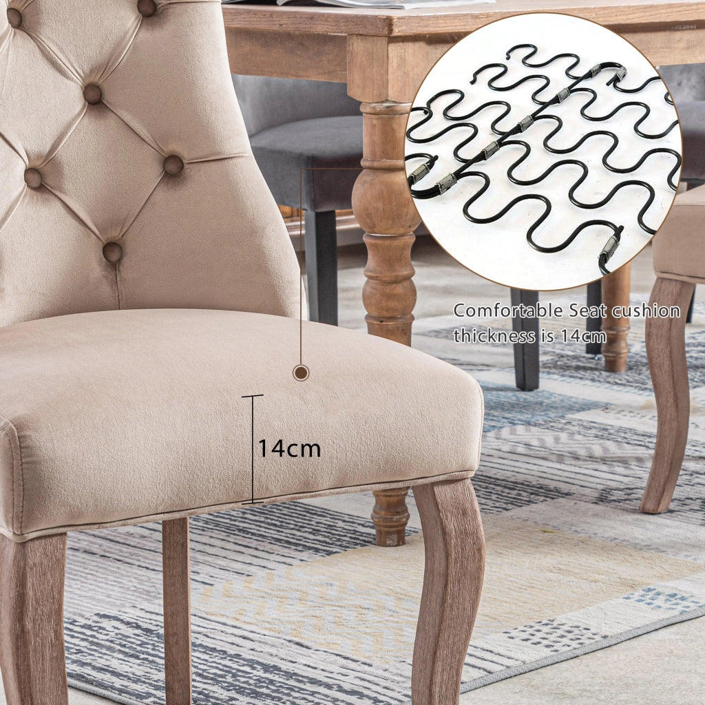 Sedie da pranzo set di 6 in velluto beige con schienale alto capitonné e gambe in legno 97 × 51 × 47 cm