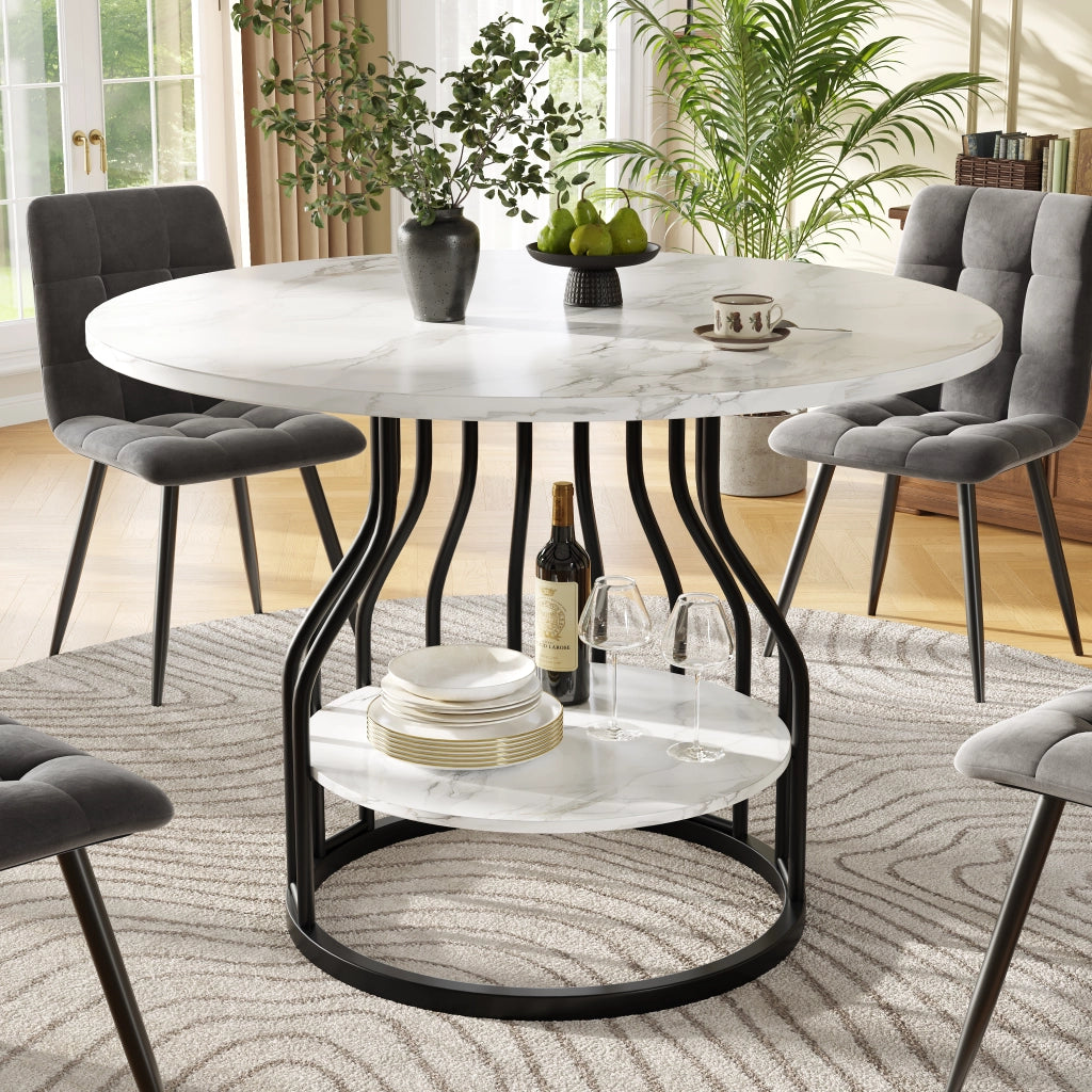 Tavolo Rotondo da Pranzo ¨C Xylo ¨C MDF Effetto Marmo, Nero, 80x80x76 cm