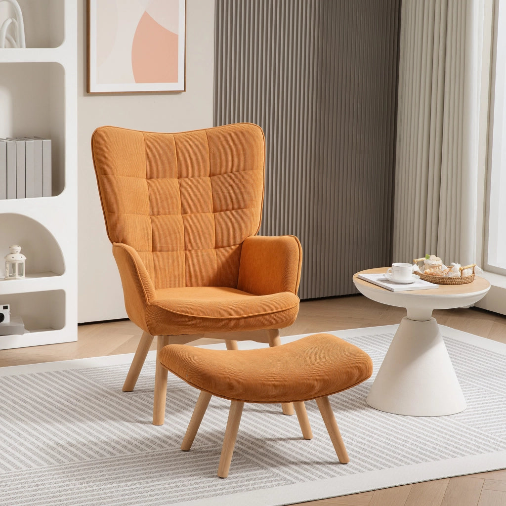 Poltrona Relax con Poggiapiedi e Gambe in Legno ¨C Minimal ¨C Tessuto Cord Marrone