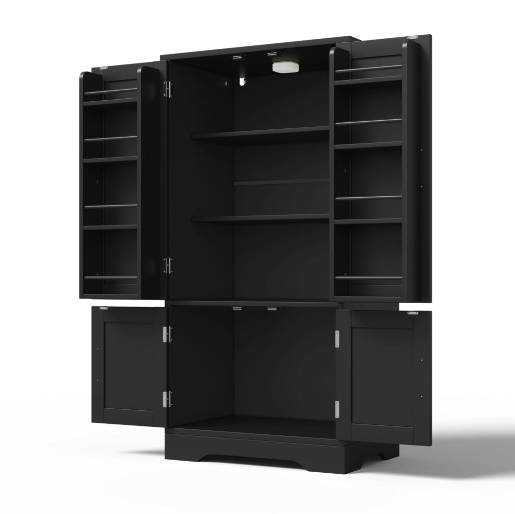 Mobile da cucina 120x60x40 cm nero in MDF, ripiani regolabili e luce LED