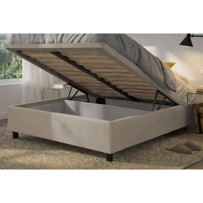 Letto imbottito Matrimoniale 180x200 cm BoxMax - Similpelle,Tortora,Contenitore
