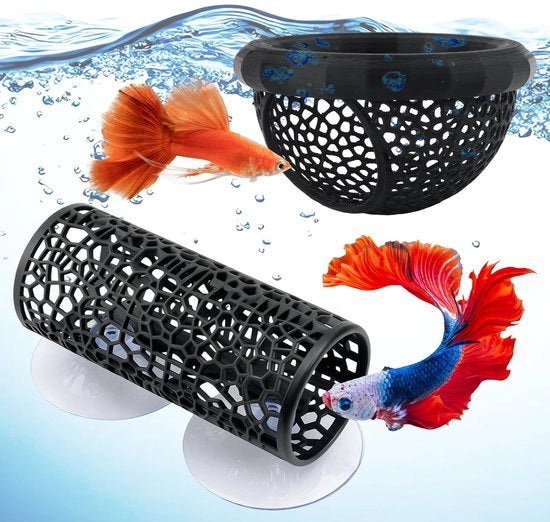 Decorazione per acquario 2 pezzi - Grotta per betta/gambetti - Rifugio - Sicura/Inoffensiva - Con chiusini - Possibilità di ritrazione naturale - Grotta per acquario