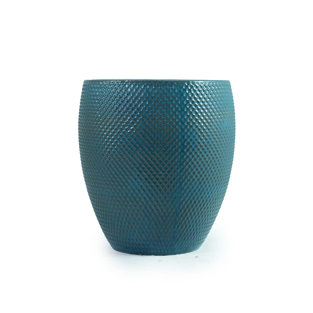 Vaso da fiori in ceramica extra grande Ø46 cm, H 53 cm, smaltato turchese lucido, con fori di drenaggio