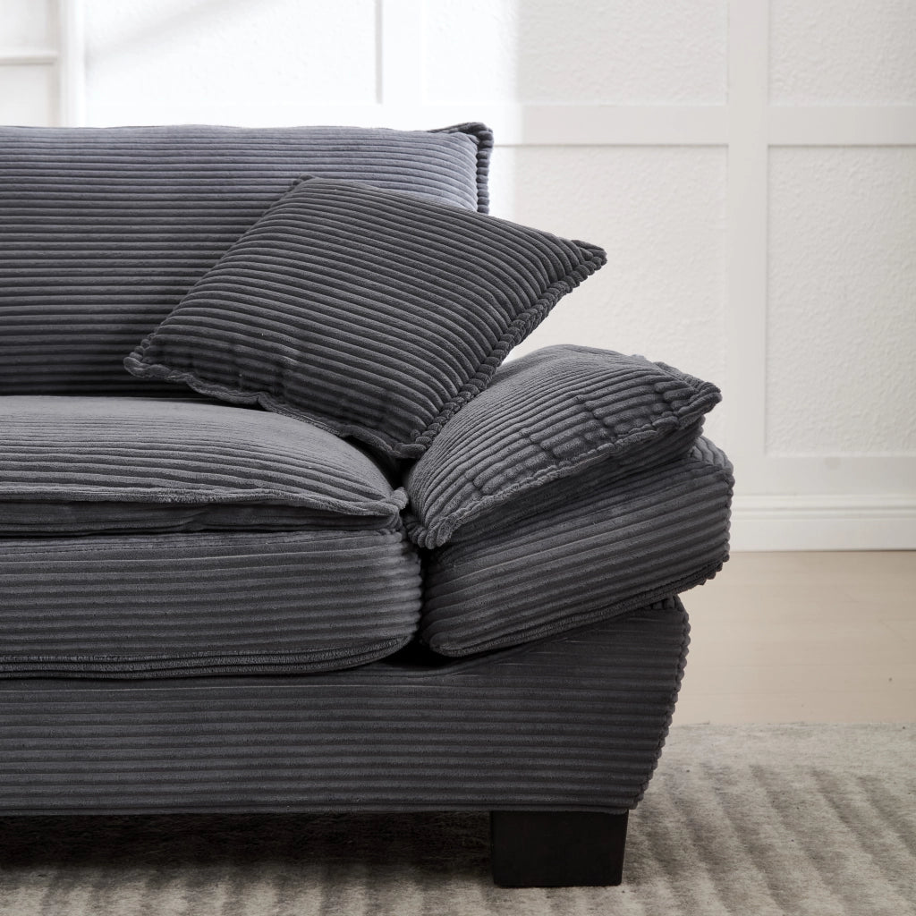 Divano 2 posti 224 cm con cuscini, struttura in legno massello e velluto grigio scuro