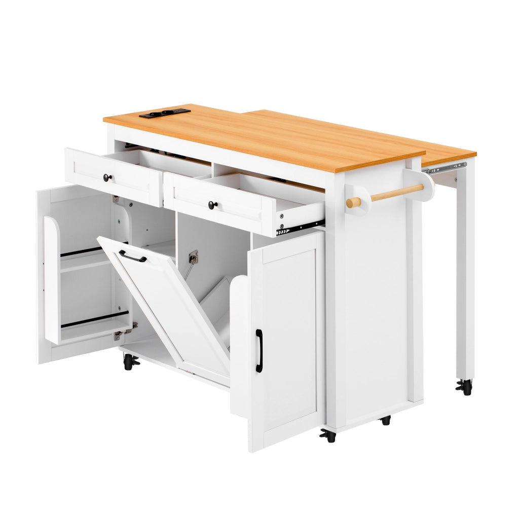 Isola da cucina con ruote 120 x 40-75 x 92 cm in MDF bianco, piano estensibile