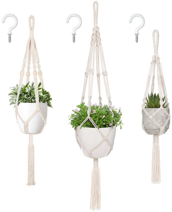 Set da 3 pezzi di appendi fiori in macramé con corda di cotone, decorazione boho per interni ed esterni, altezze 66 cm/86 cm/104 cm