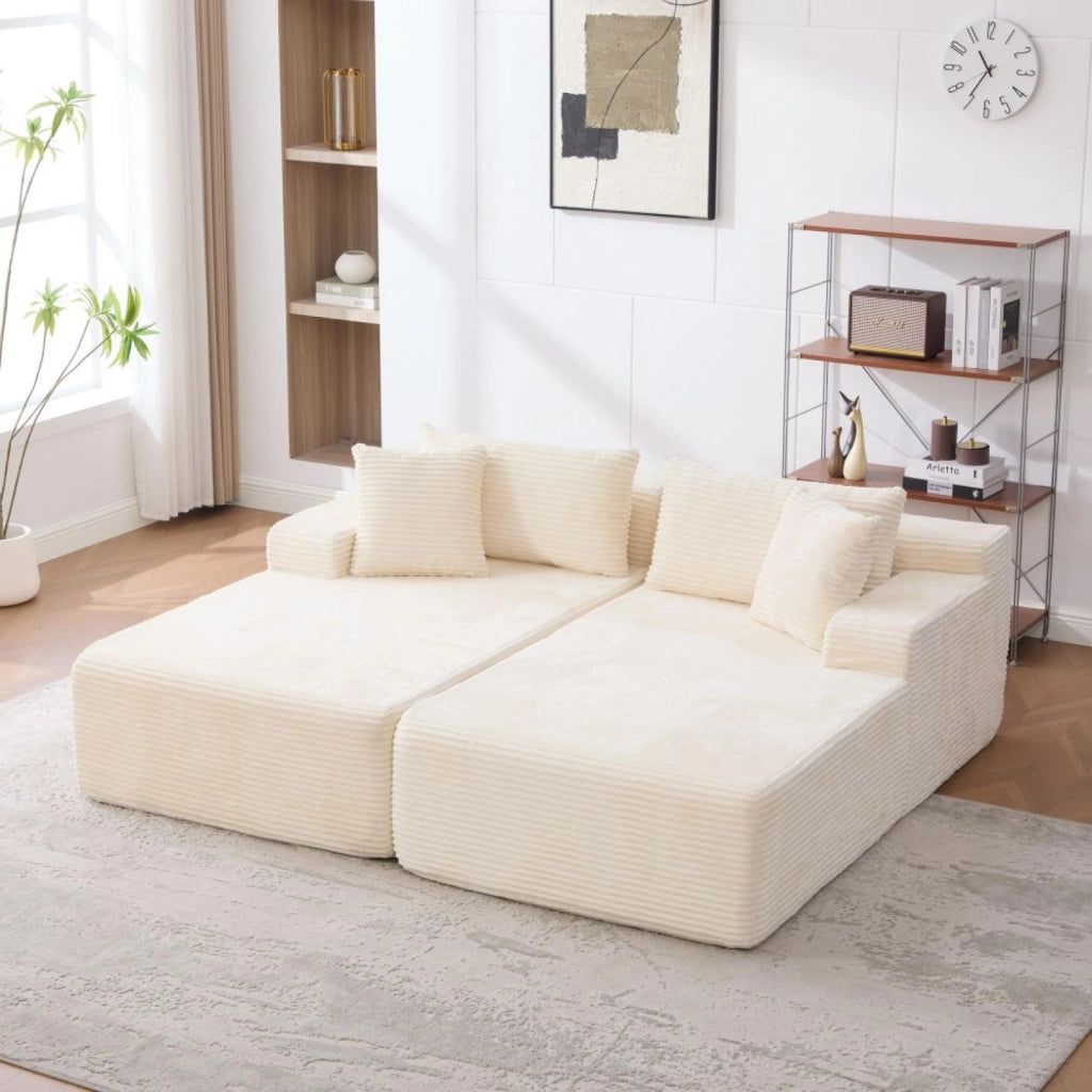 Divano modulare, divano compatto, divano in chenille, schiuma ad alta elasticità 30D, base antiscivolo, 2 posti, beige