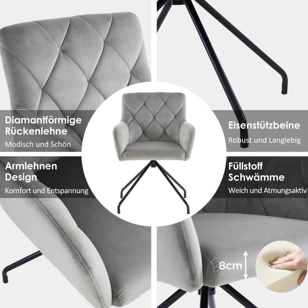 SEDIA con braccioli Set da 6 pezzi in velluto grigio chiaro