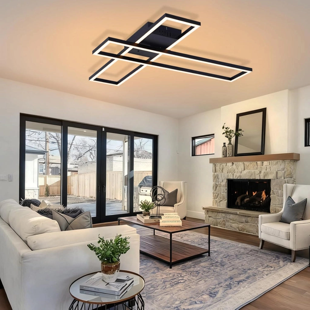 ZMH Lampada da soffitto plafoniera LED 42W nera dimmerabile telecomando design rettangolare per camera letto cucina