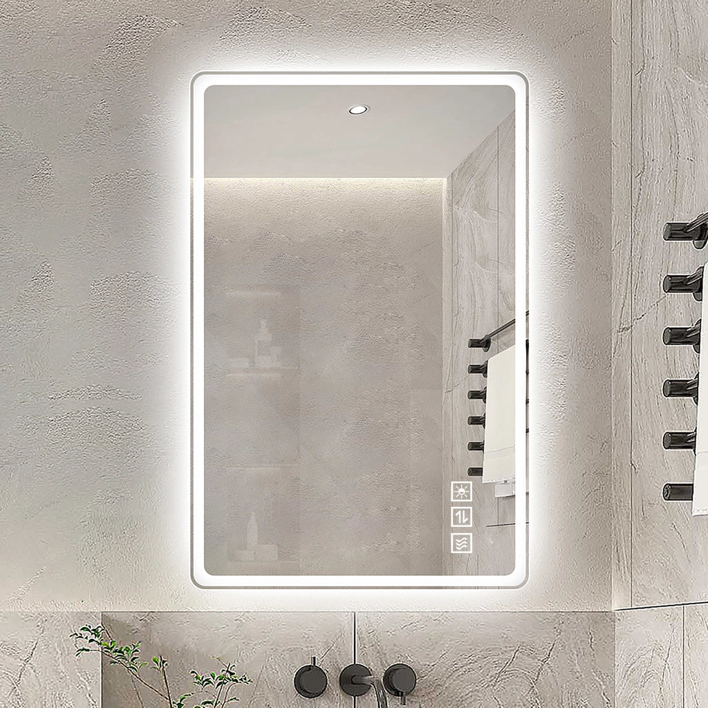 Specchio da bagno LED senza cornice illuminazione frontale e posteriore 3 tonalità dimmerabile IP44 60 × 100 cm