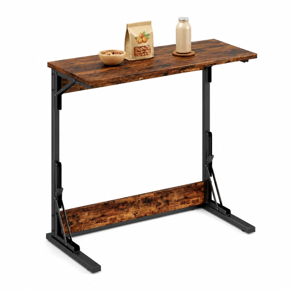 Tavolino a C pieghevole 60x37x71 cm in metallo e pannello effetto legno rustico HOMVRA