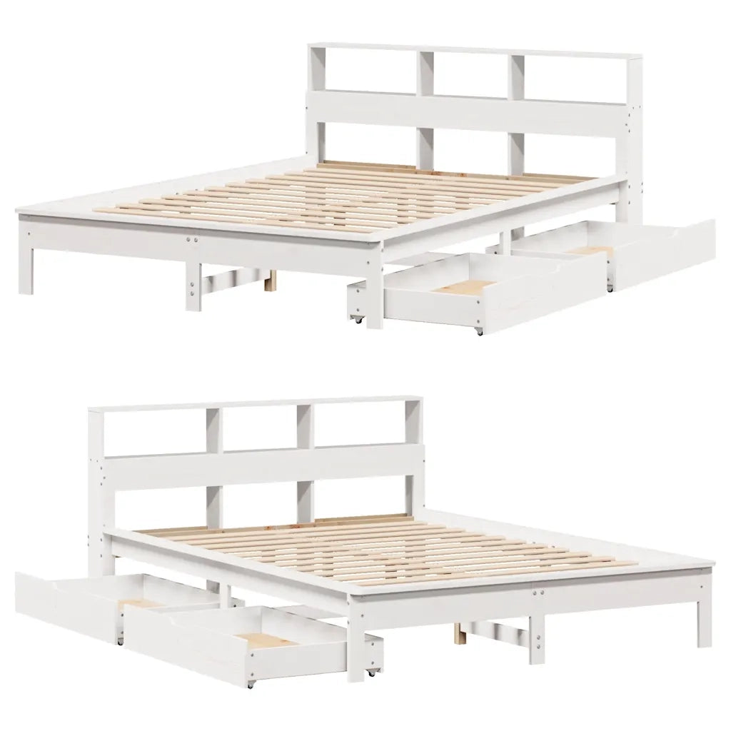 Letto Libreria senza Materasso Bianco 140x190 cm Legno di Pino 3309822