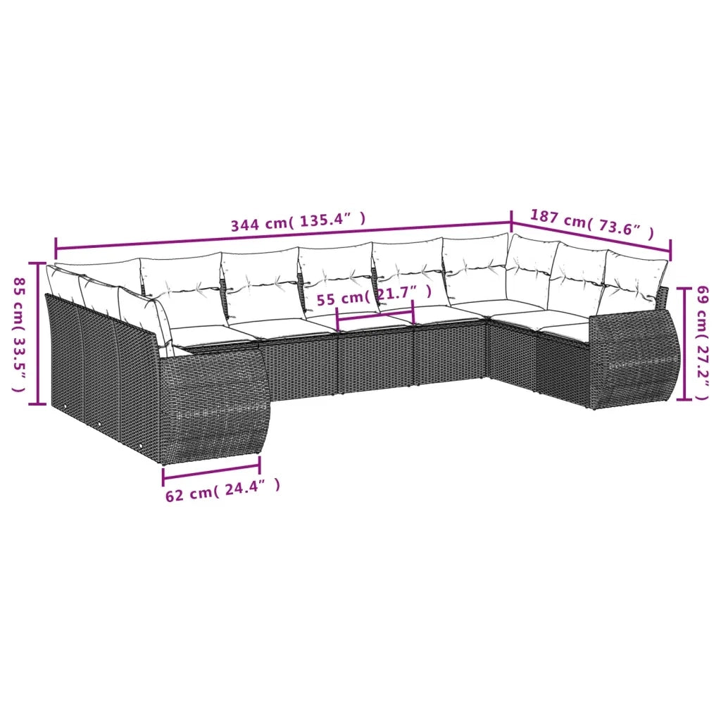 Set Divani da Giardino 11 pz con Cuscini in Polyrattan Nero 3221874