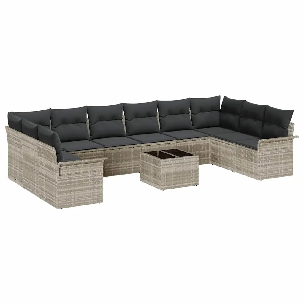 Set Divano da Giardino con cuscino 11 pcs Grigio Poly Rattan