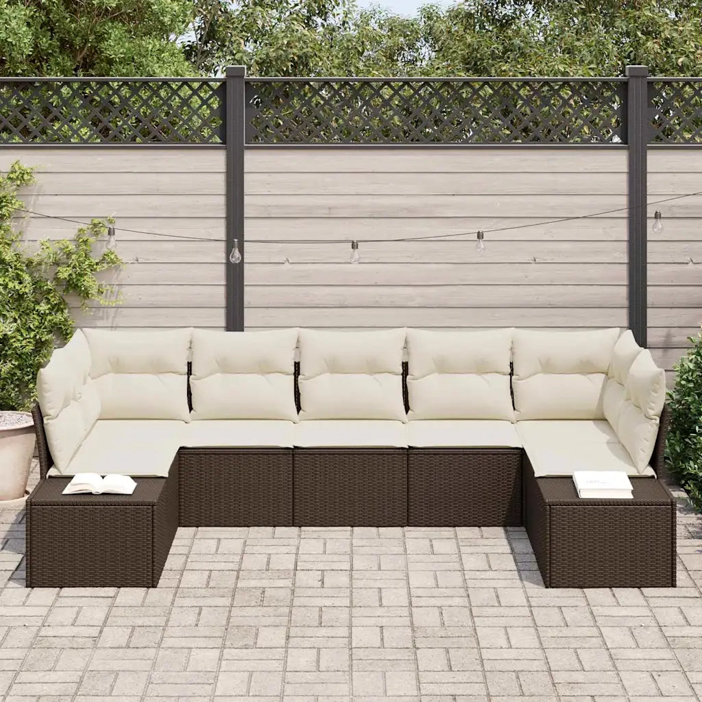 Set Divano da Giardino 7 pcs Marrone e Crema Poly Rattan 3355877