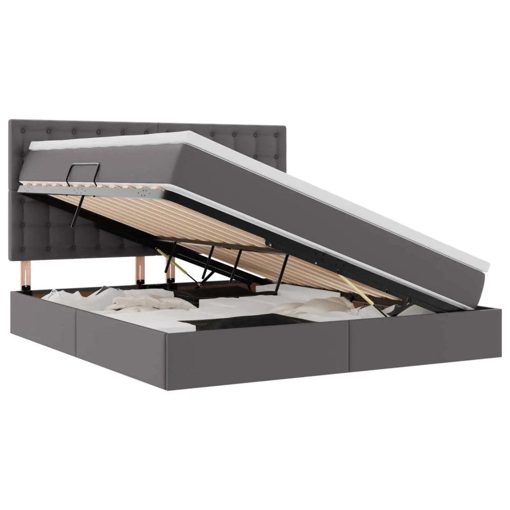 Letto con Contenitore Grigio 160 x 200 cm Pelle Sintetica 3371675