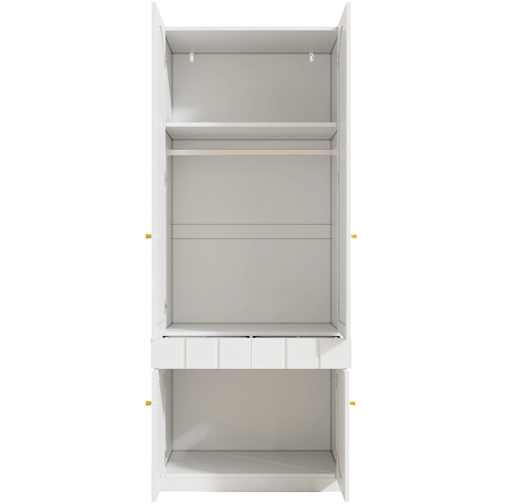 Set di 2 armadi bianchi laccati con 2 ante, appendiabiti e cassetti, 80×50×200 cm ciascuno