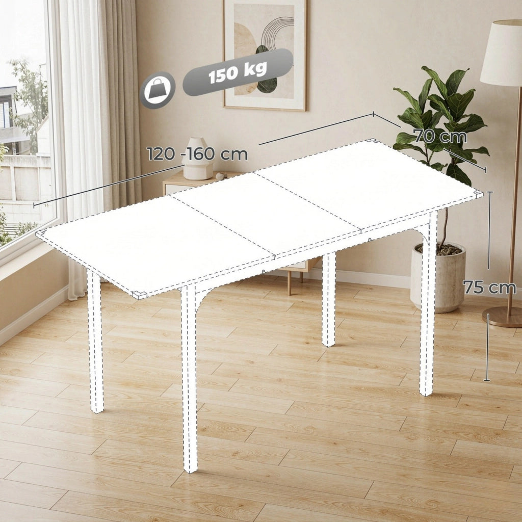 Tavolo da pranzo allungabile in MDF e acciaio, nero, 120x70x75 cm espandibile a 160x70x75 cm