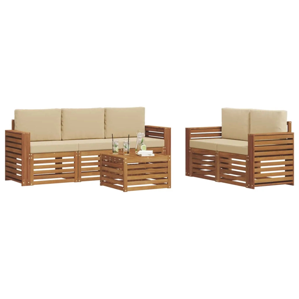 Set di divani da esterno 6 pz Naturale e Beige 3374378