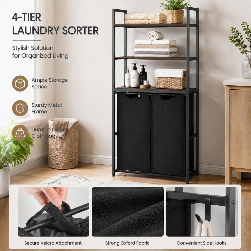 Laundry Basket, Laundry Sorter With 4 Levels (600D Oxford Fabric), Laundry Hamper With Ladder Shelves, Laundry Separator, Laundry Sorting System For Dirty Clothes, Laundry Room, Black