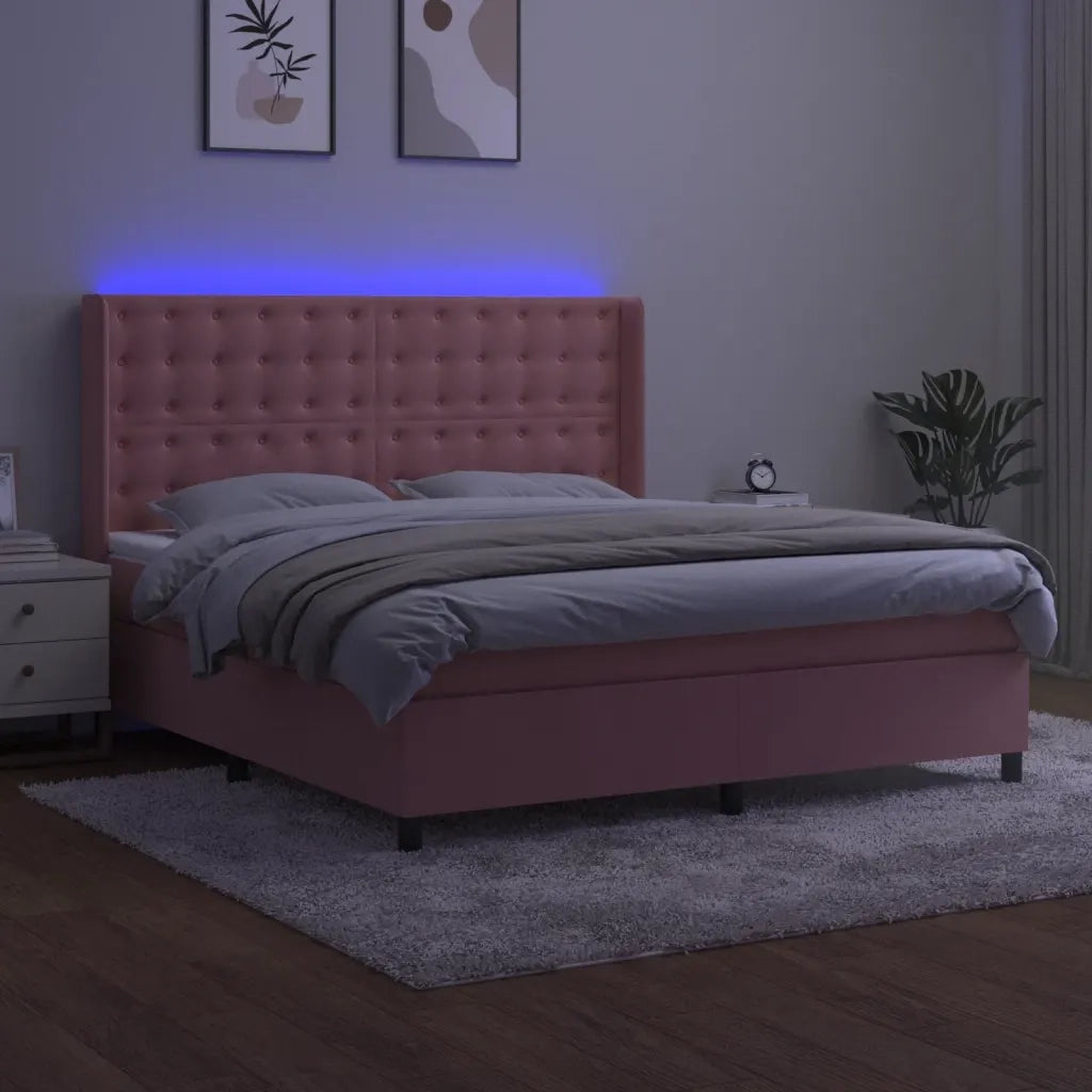 Letto a Molle con Materasso e LED Rosa 160x200 cm in Velluto