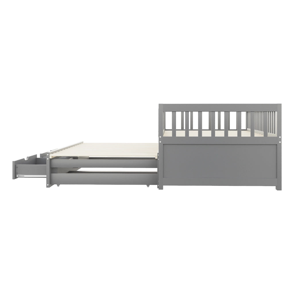 Letto con letto estraibile 90 × 200 cm due posti letto con due cassetti in legno grigio con rete a doghe