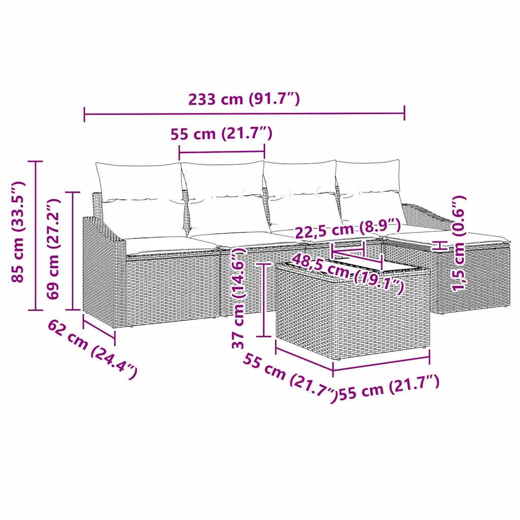 Set di divani con cuscino 6 pcs Marrone polyrattan 3346688