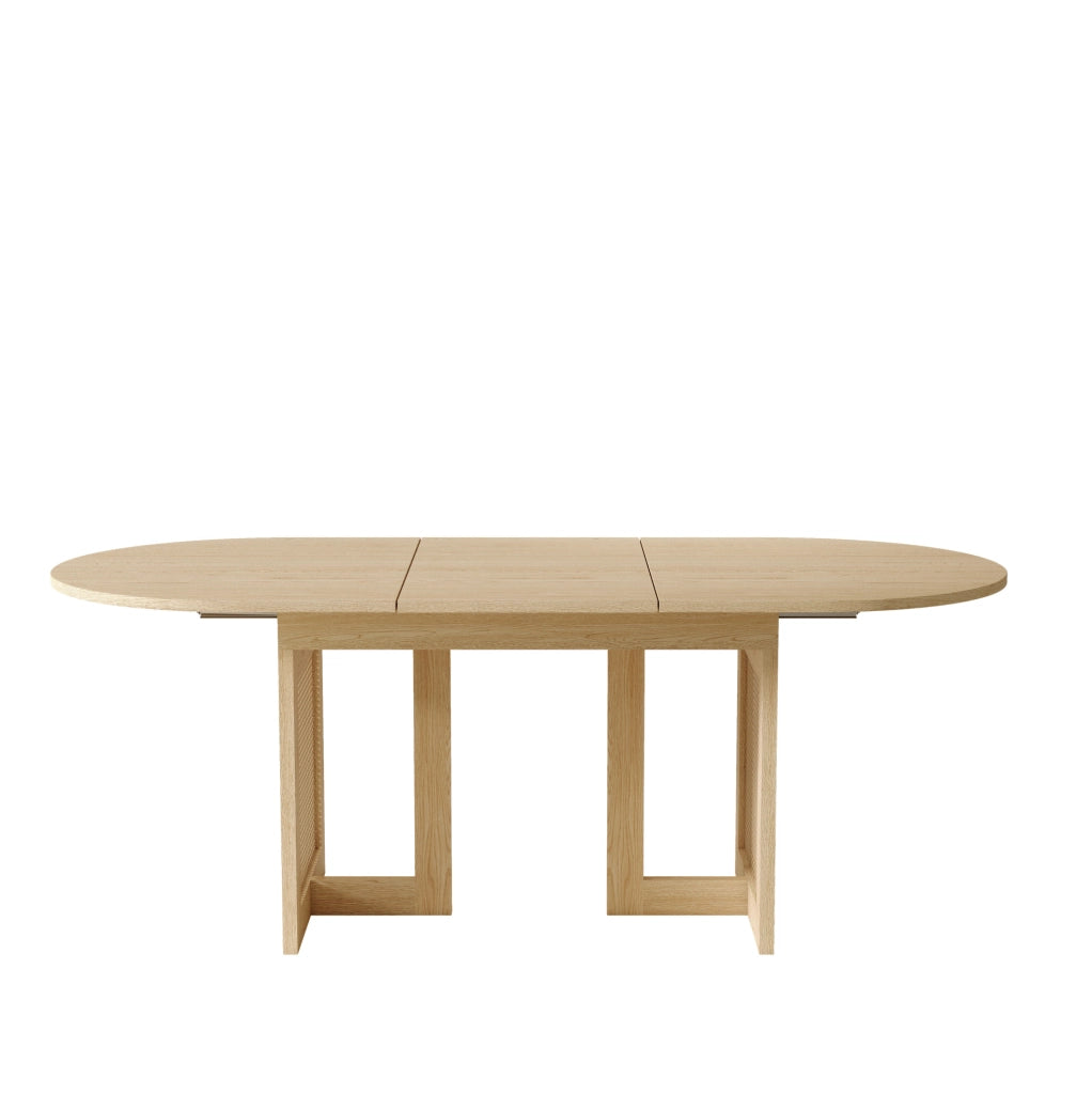 Tavolo da pranzo allungabile 120/160x80 cm con gambe in rattan color quercia, per 6-8 persone, con angoli arrotondati e piano spesso in MDF