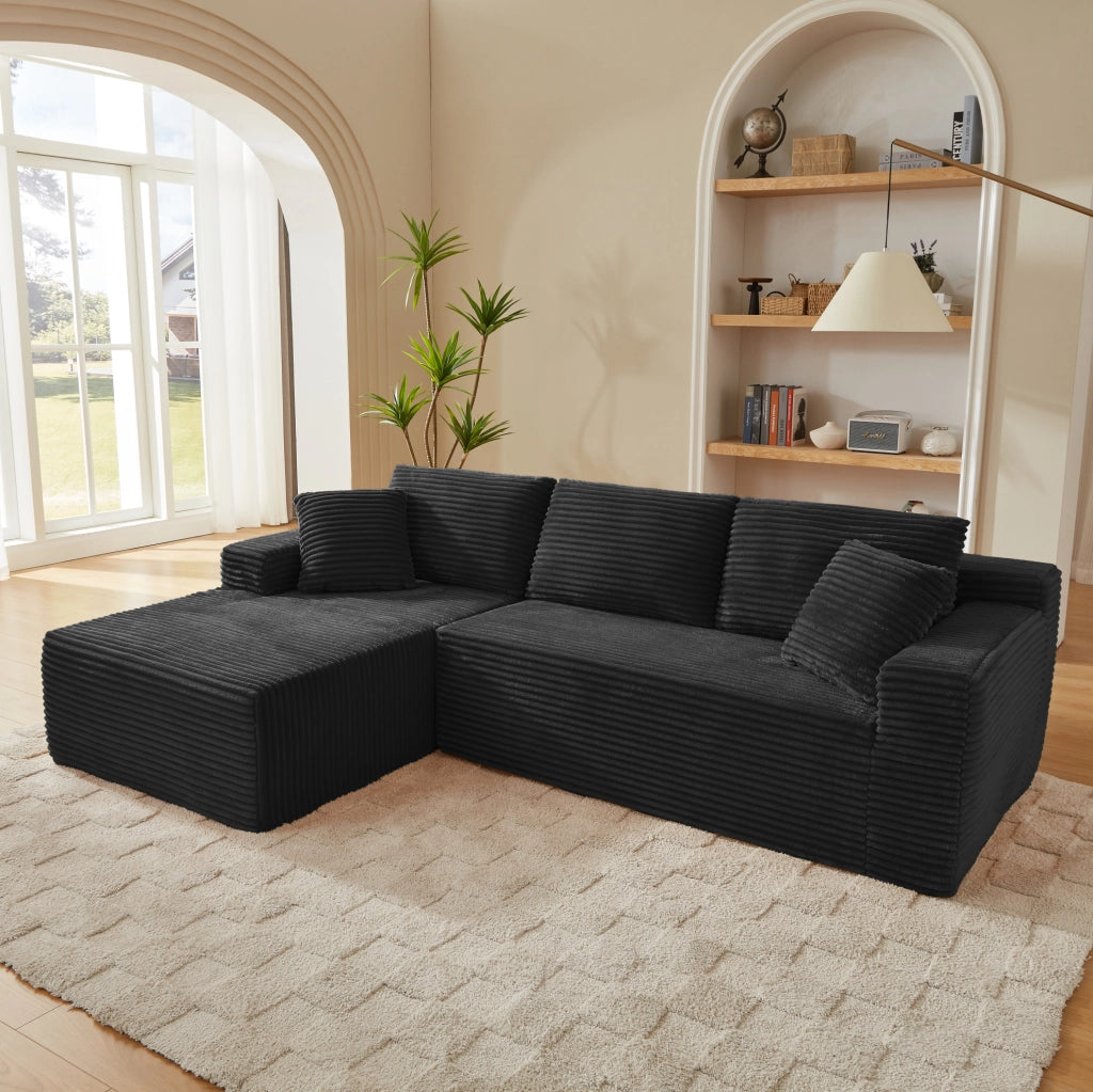 Divano modulare ULEVR 252,5x163x65 cm nero con 4 configurazioni, schiuma e molle insacchettate