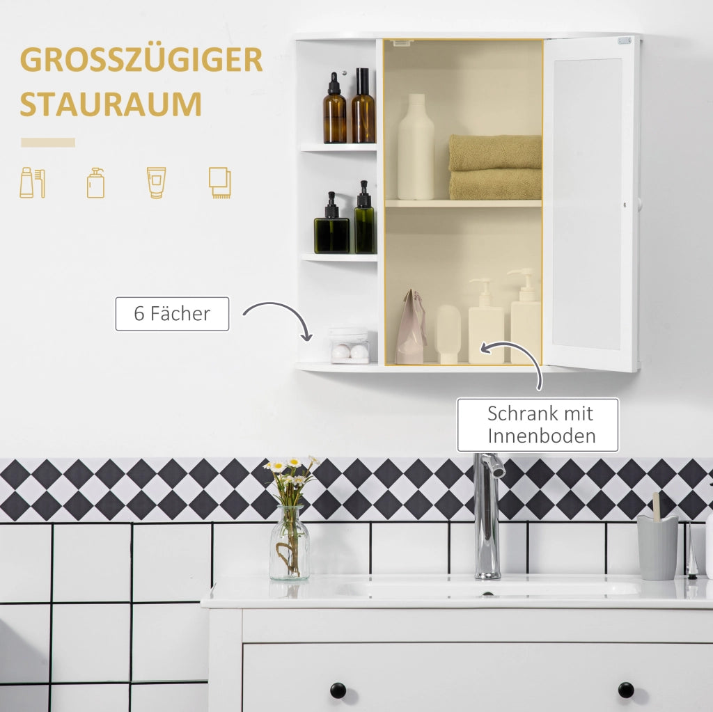 Mobiletto bagno bianco con specchio, 8 scomparti, 66x17x63 cm, montaggio a parete