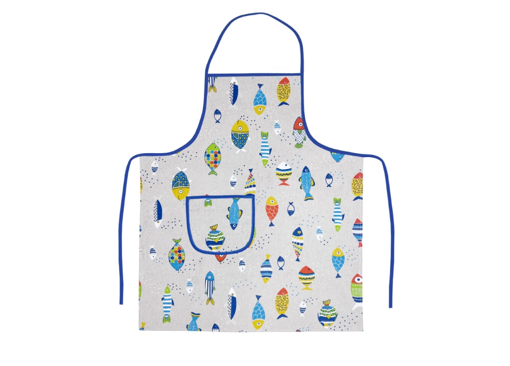 Pack 2 Pezzi Grembiule Alto Pettorina Cucina Chef Casa Con Tasche  Pesci Colorati