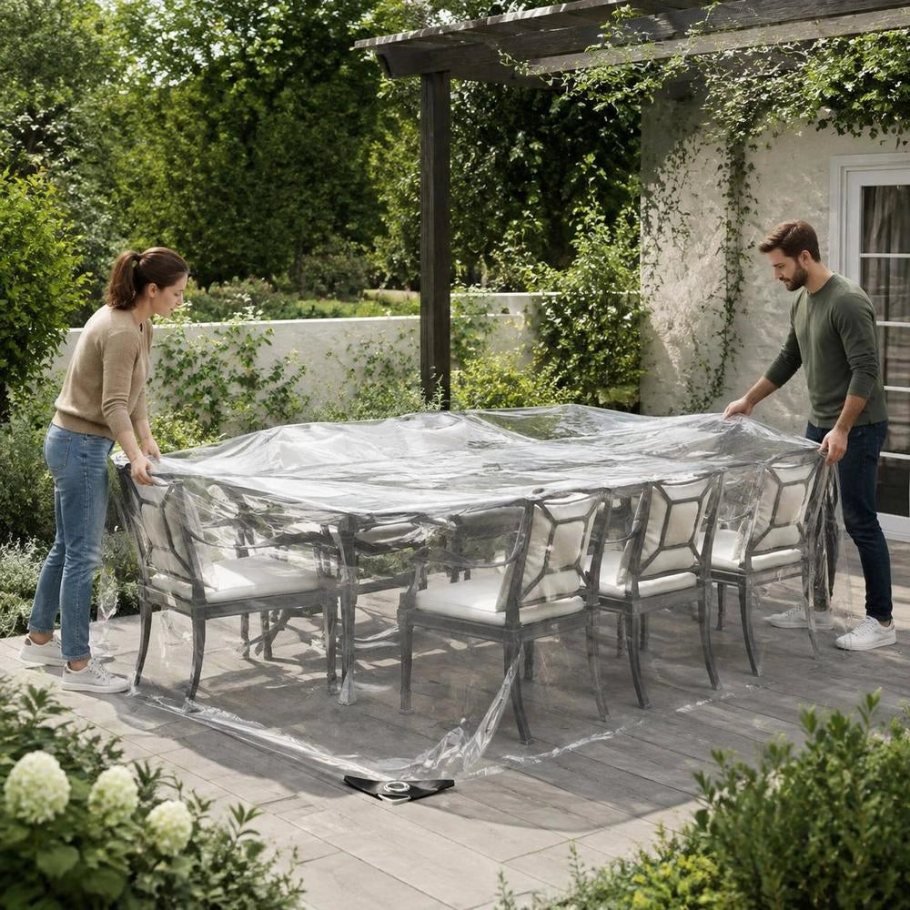 Telo trasparente con occhielli, 6x6 m, in PVC, robusto e versatile, ideale per esterni, giardino e campeggio