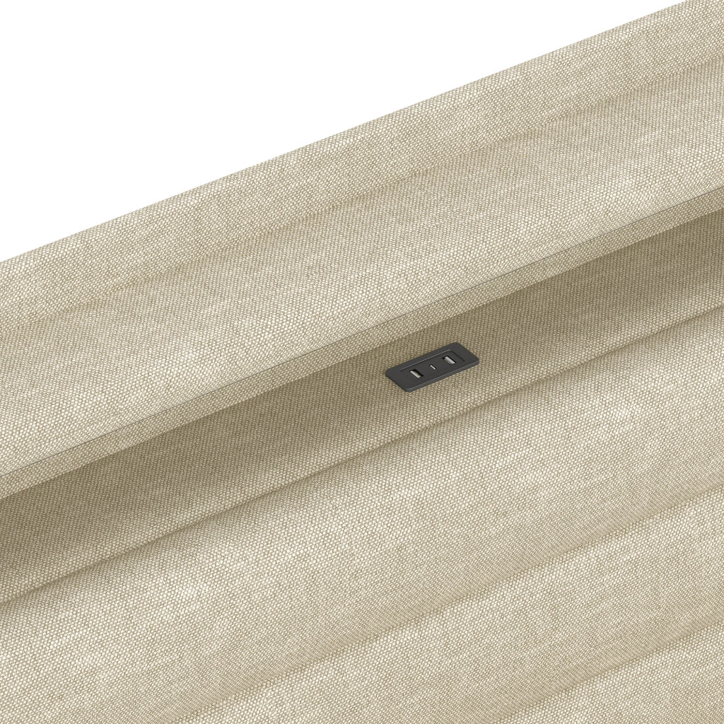 Letto contenitore 140 × 200 cm con LED; porte USB e Type-C; rivestito in lino beige con vano idraulico