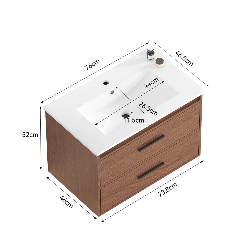 Mobile bagno ULEVR 75 cm con 2 cassetti, MDF marrone rossiccio