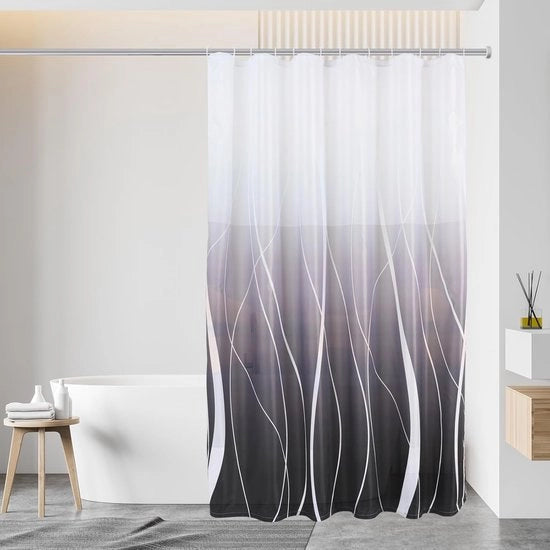 Douchecarta - impermeabile e antifungo - 1 pezzo - bianco e nero - tessuto - 180 x 200 cm