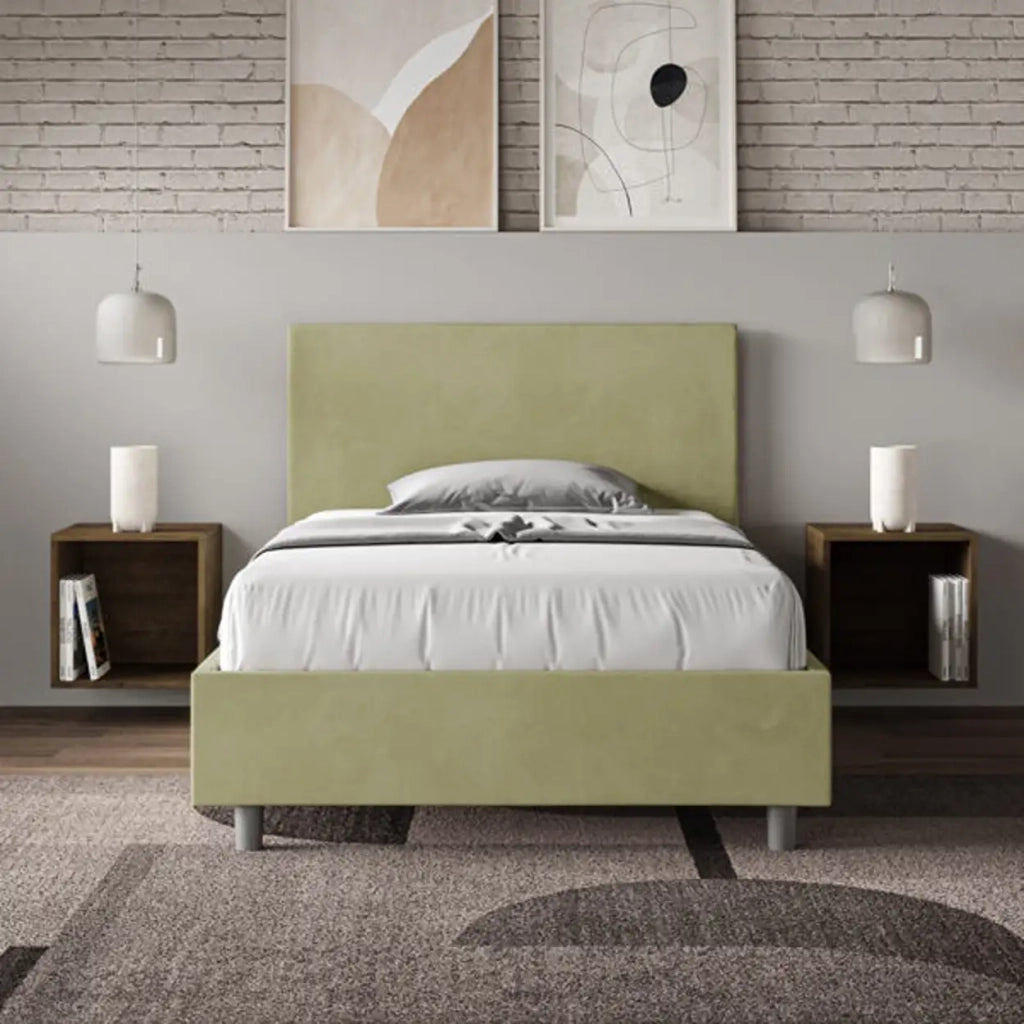 Letto una piazza e mezza senza rete imbottito 120x200 microfibra tè verde Adele