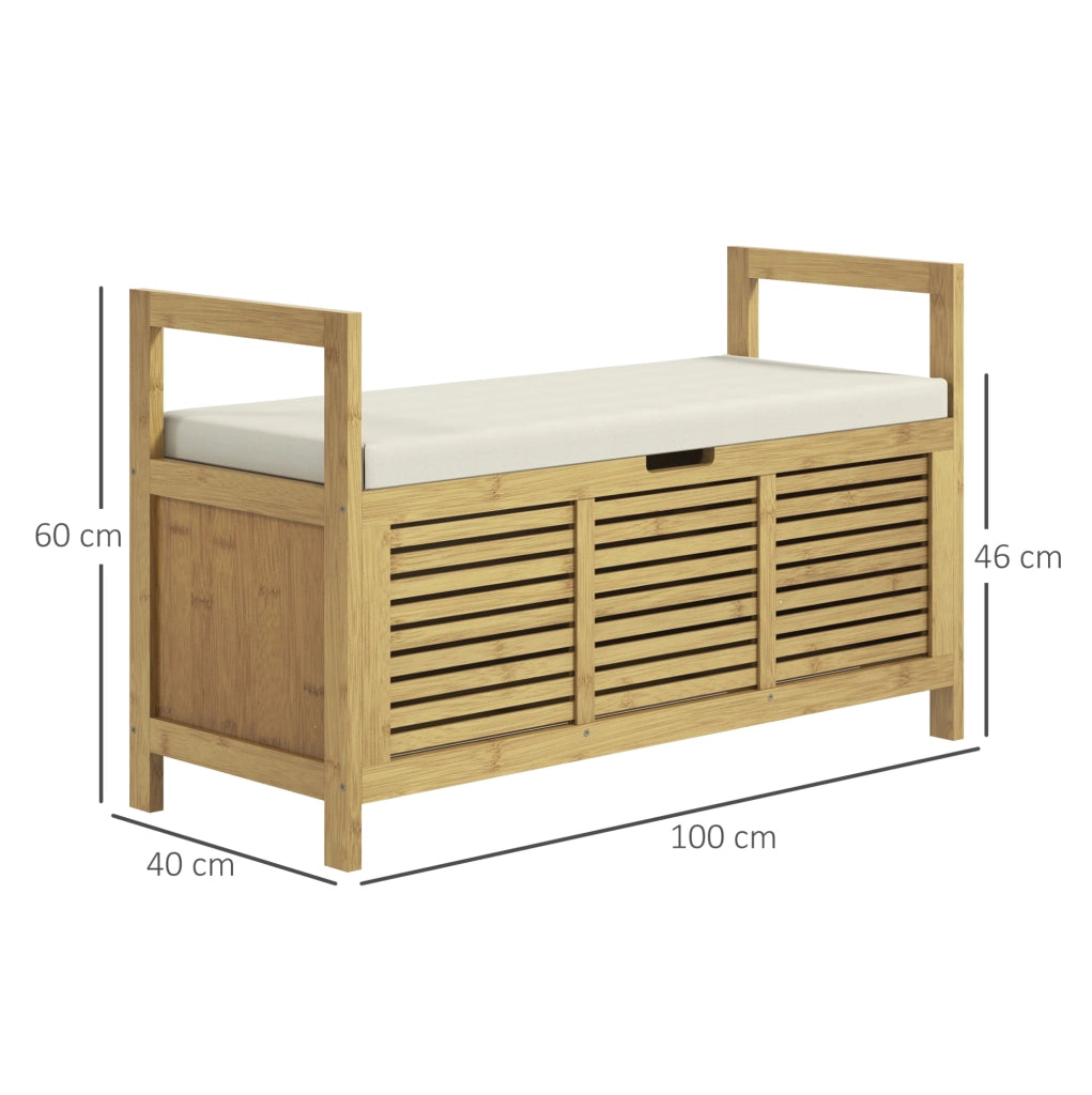 Panca porta scarpe in bambù con vano a ribalta e mensola, 100x40x60 cm, per ingresso e corridoio