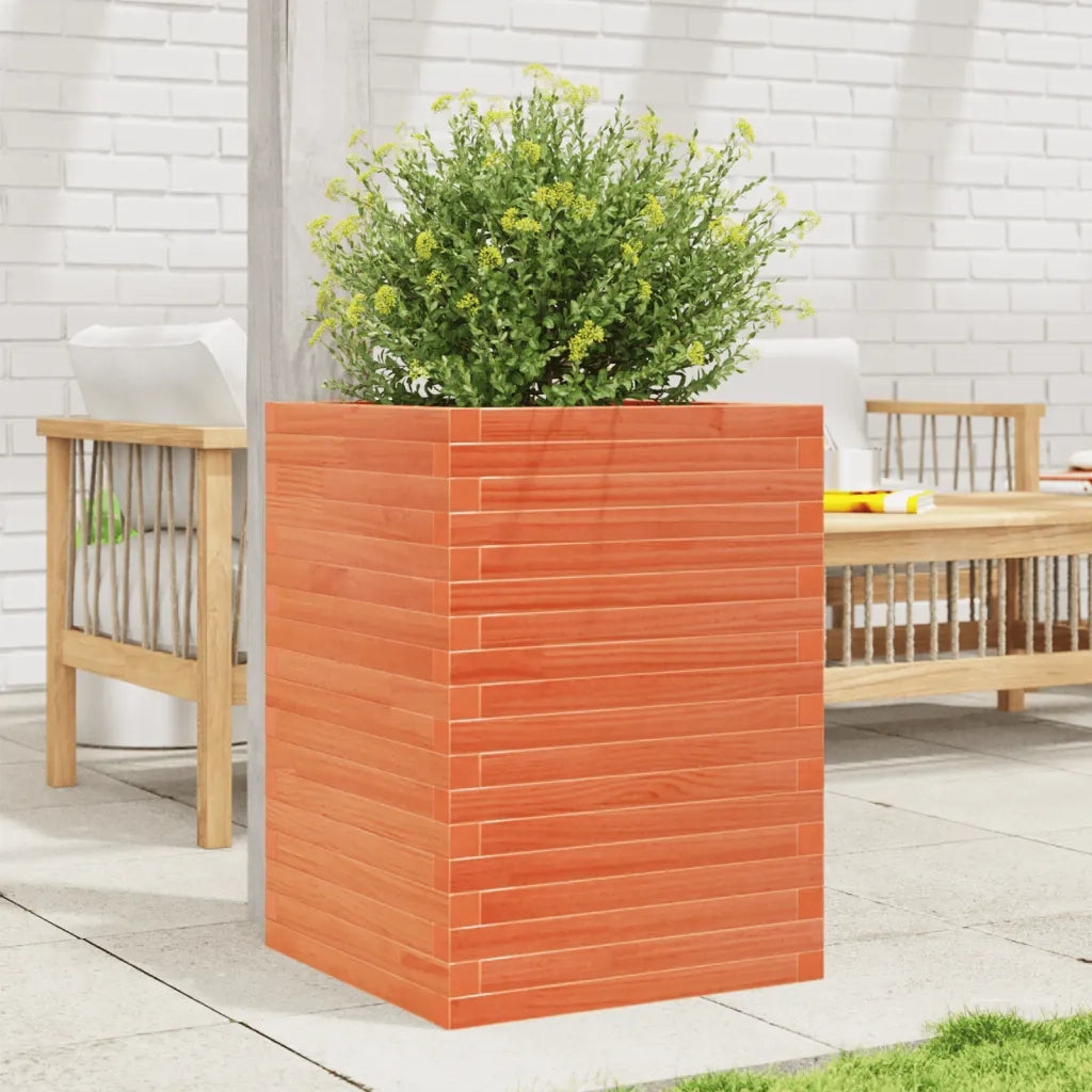 Fioriera | Cassetta per fiori | Vaso Giardino Marrone Cera 50x50x68,5cm Legno Massello Pino